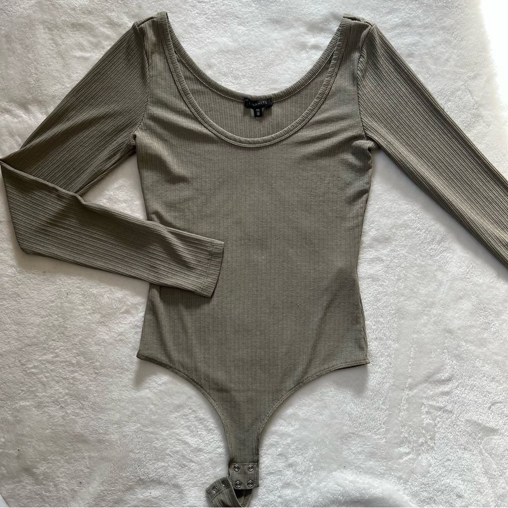 Dynamite Green Nylon Scoop Neck Bodysuit
